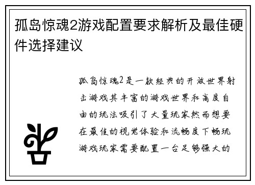 孤岛惊魂2游戏配置要求解析及最佳硬件选择建议